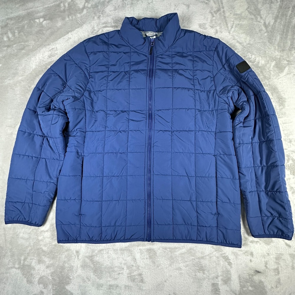 Voyager Quilted Puffer Jacket Mens Large Blue Fleece Lined Mock Neck Full Zip